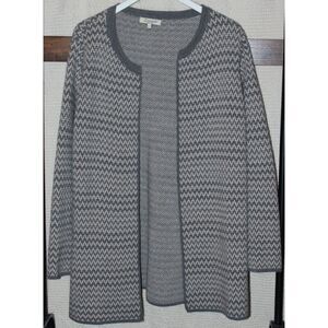 COCOGIO Women's Grey Cream Herringbone Open Cardigan Sweater Size Large